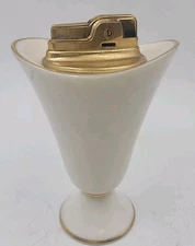 VTG Lenox ceramic Table Lighter gold trim cigarette cigar NEEDS FLINT