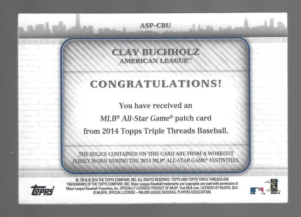 Clay Buchholz 2014 Topps Triple Treads All Star Patches Triple Patch 5/9 💲 Foto 3 de 3
