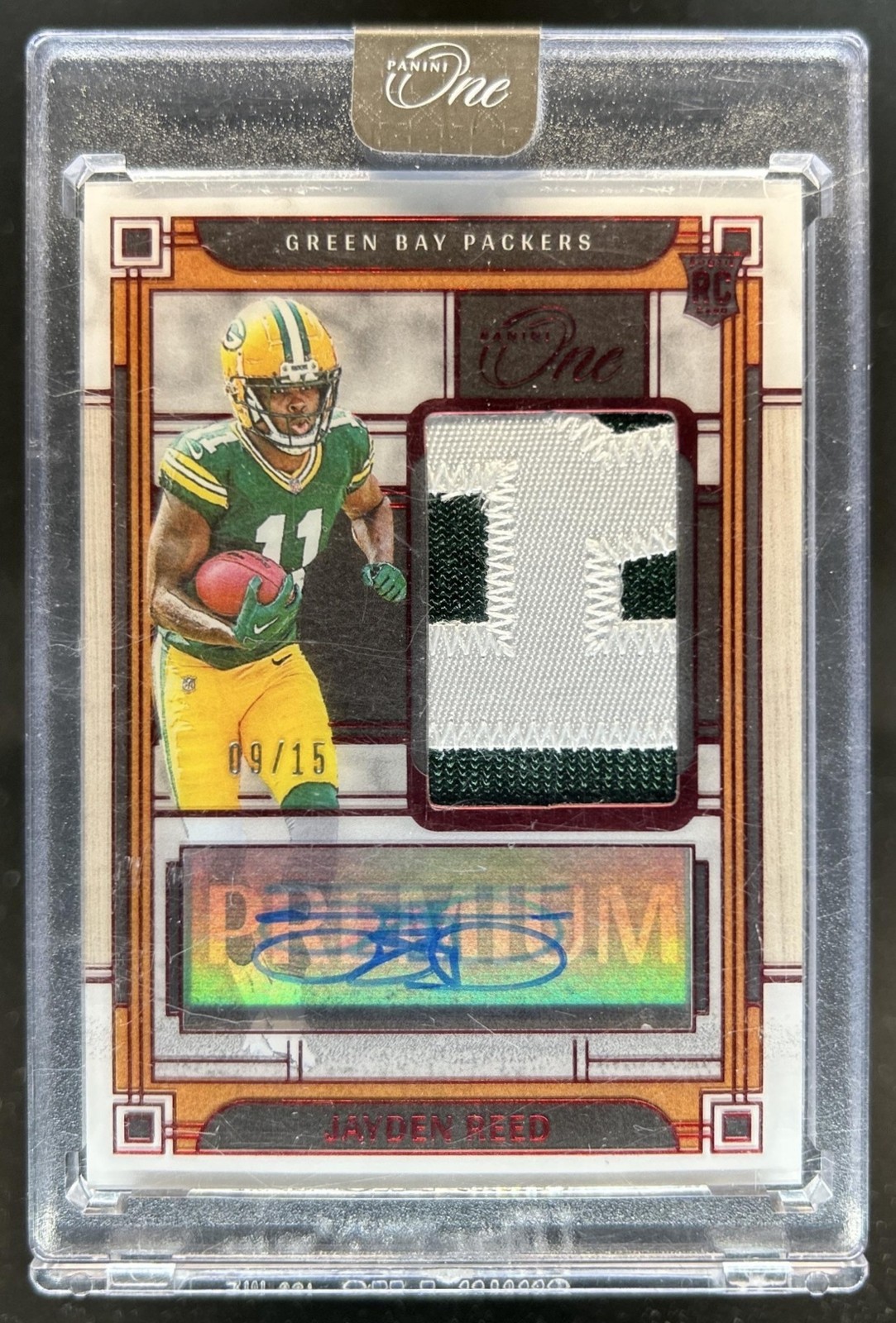 Jayden Reed Panini One #134 Rookie Fractal Patch Autograph