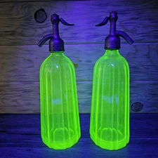 VTG 1930s Uranium Glass French E Balzinger LE PRE ST GERVAIS Seltzer Bottles 13"
