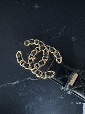 CHANEL Women's Black Gold 80 cm Chain Belt Quilted Logo Buckle