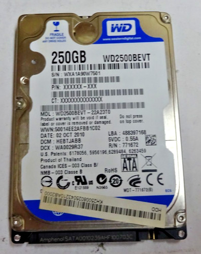 WESTERN DIGITAL ***WD2500BEVT*** 250 GB *** SATA HDD Notebook 2,5 Zoll #NFP1552