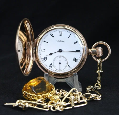 Outstanding Antique Waltham Bond St 14k Gold Filled Full Hunter Pocket Watch
