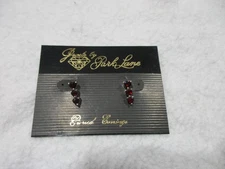 Park Lane Vintage Silvertone Ruby Red Triple Square Vertical CZ Earrings