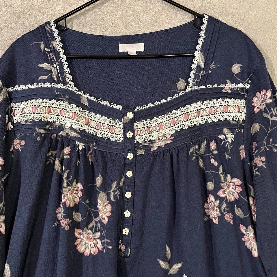 Secret Treasures 4X Soft Nightgown Mumu Lounge Midi Navy Blue Roses Cottagecore - Image 2 of 4