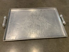 Vintage Arthur Armour Heavy Hammered  Aluminum Flower Print Unique Serving Tray