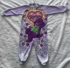 Vintage 90s Barney Fleece Pajamas One Piece Sleeper 3T Lyons Group Rare Footie