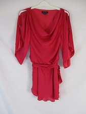 WHBM Womens 2XS Red Dark Pink 3/4 Sleeve Cut Out Blouson Sheath Dress CB17O