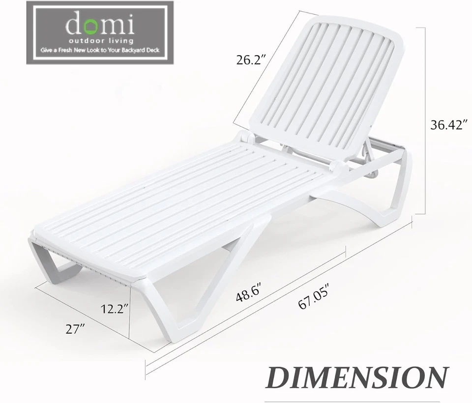 Domi Juego de Chaise Lounge Piscina Exterior con 5 Posiciones Ajustables, Blanco Foto 2 de 4