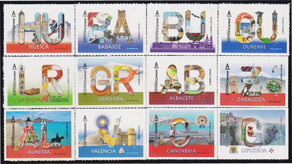 España Spain 5272/83 2019 12 meses 12 sellos MNH Tarifa A