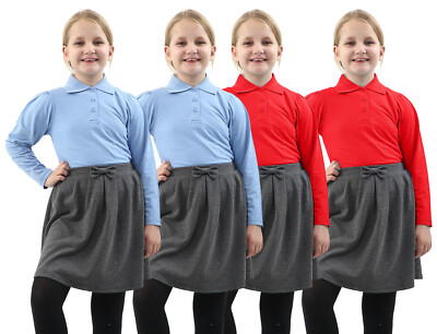 2X Mädchen Jungen Kinder Uni (Langarm) Poloshirts Schule TShirt Uniform PE Tops