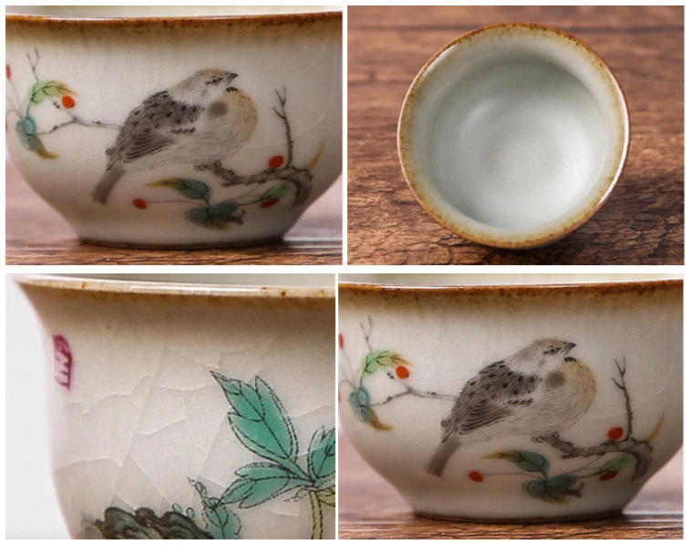 taza de té antigua ruyao kungfu taza de té pintada a mano taza maestra esmalte crepitante nueva Foto 3 de 4