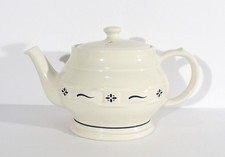 Longaberger Pottery Woven Traditions Classic Blue Teapot Made In USA