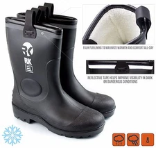 Insulated Waterproof Fur Interior Rubber Sole Winter Snow Cold Boots -RKBW-BLK