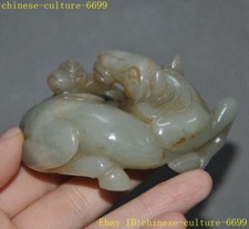 2.6" China Hetian jade Hand carved Luck Animal Chinese zodia horse monkey statue