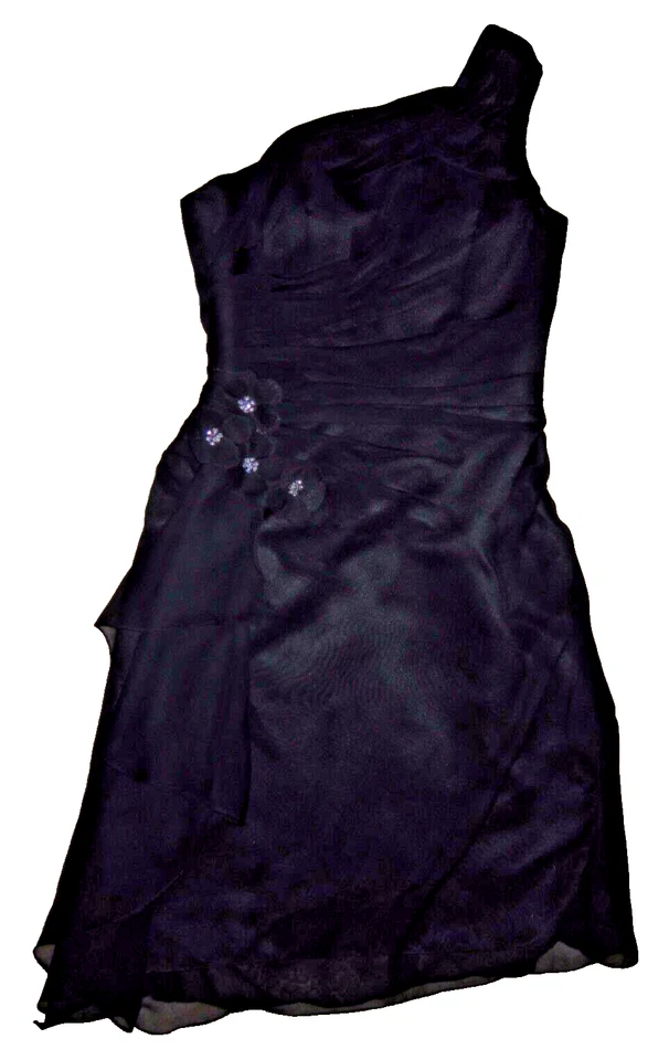 Da Vinci Vestido de Cóctel de Noche Formal, Negro Sin Mangas Un Hombro, Talla 2