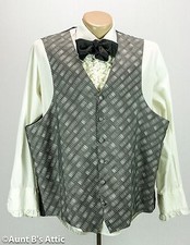 Vest Men's Gray  Black Patterned Full Back Victorian Steampunk Style Vest 2XL