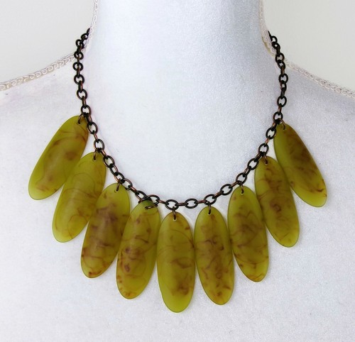 Sobral Retired Green / Brown Marble Beads Chain Artist Made Necklace - Picture 6 of 8