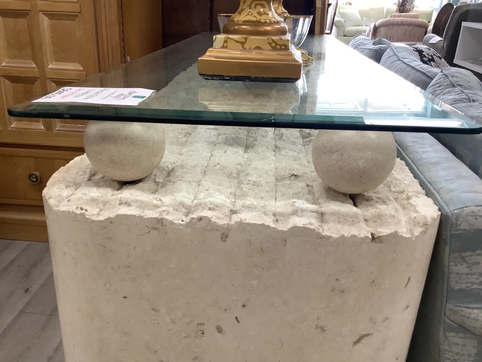 Tapa de vidrio de piedra teselada contemporánea posmoderna Credenza 3 puertas delanteras ds17 Foto 4 de 4