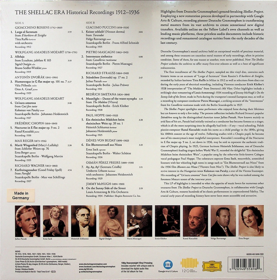 THE SHELLAC ERA 1912-36 - DG 180g Vinyl (NEW** 2018) Erna Berger/Sack/Kleiber ++ - Image 2 of 2