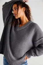 Free People Jumper Alli V Neck Sweater Jumper Oversized Grey Large rrp £140.