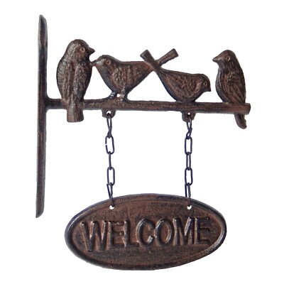 Cast Iron Bird Welcome Goodbye Sign Wall Mount Rustic Antique Style Double Sided