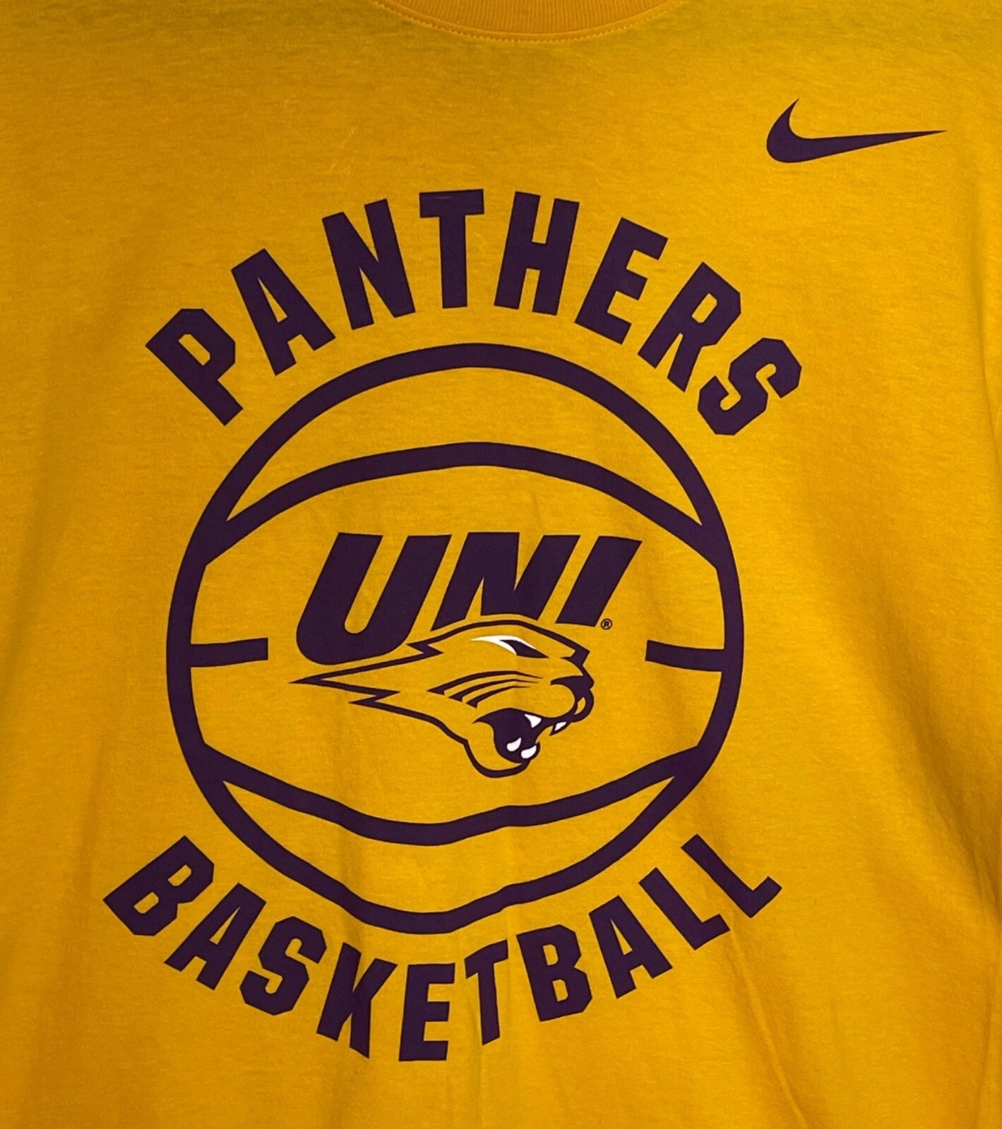 NWT Nike Men's University of Northern Iowa Panthers Basketball Tee Yellow L thumbnail 3