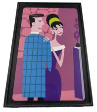 Shag Pink Panther Groovy Brunette Couple Dancing   4" x 6" MCM Framed Print