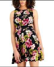 NEW!! BAR III Womens Back Zippered Cut Out Floral Sleeveless  Neck Mini Party