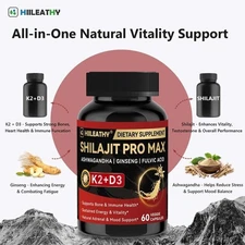 HIILEATHY Shilajit PRO MAX Supplements-Ashwagandha,Boost Energy,Provide Vitality