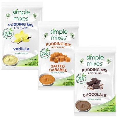 Vanilla, Chocolate, Salted Caramel Pudding Mix, Gluten-Free, Kosher, 3 Pack