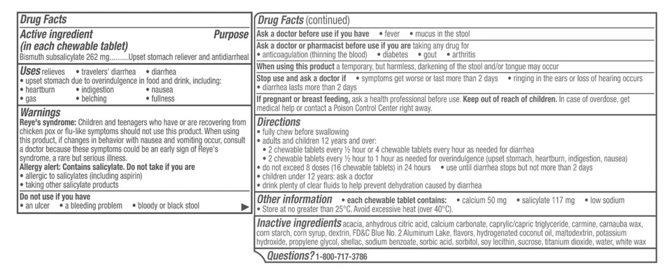 Pepto Bismol Chews, Berry Mint Flavor, 70 Chewable Tablets exp2028 - Image 2 of 2