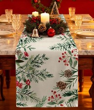 Christmas Table Runner Holly Berries - 13x72 Winter Table Runner with Holly P...