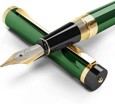 Fountain Pen. Medium Nib Premium | 6 Ink Cartridges (Emerald Green)