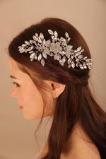 Wedding Silver Flower Leaf Crystal Rhinestone Hair Comb Teardrop Crystal Rhin...