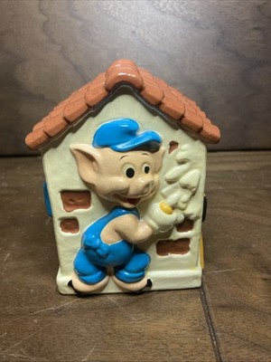 Vintage Disney Productions 3 Three Little Pigs Coin Bank Big Bad Wolf Japan PA