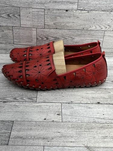 Spring Step Shoes Womens Size 39 Red Leather Cutout Loafers Comfort Made Turkey - Picture 5 of 11