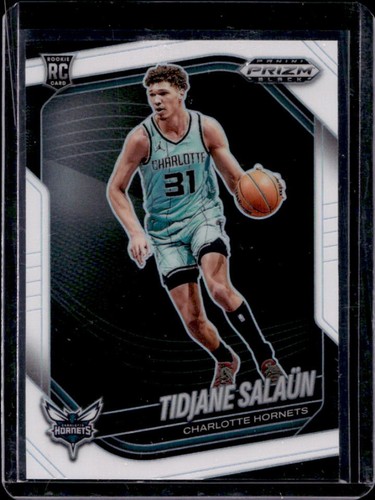 2024-25 Panini Prizm Black Tidjane Salaun RC White Prizm Rookie #/175 Hornets