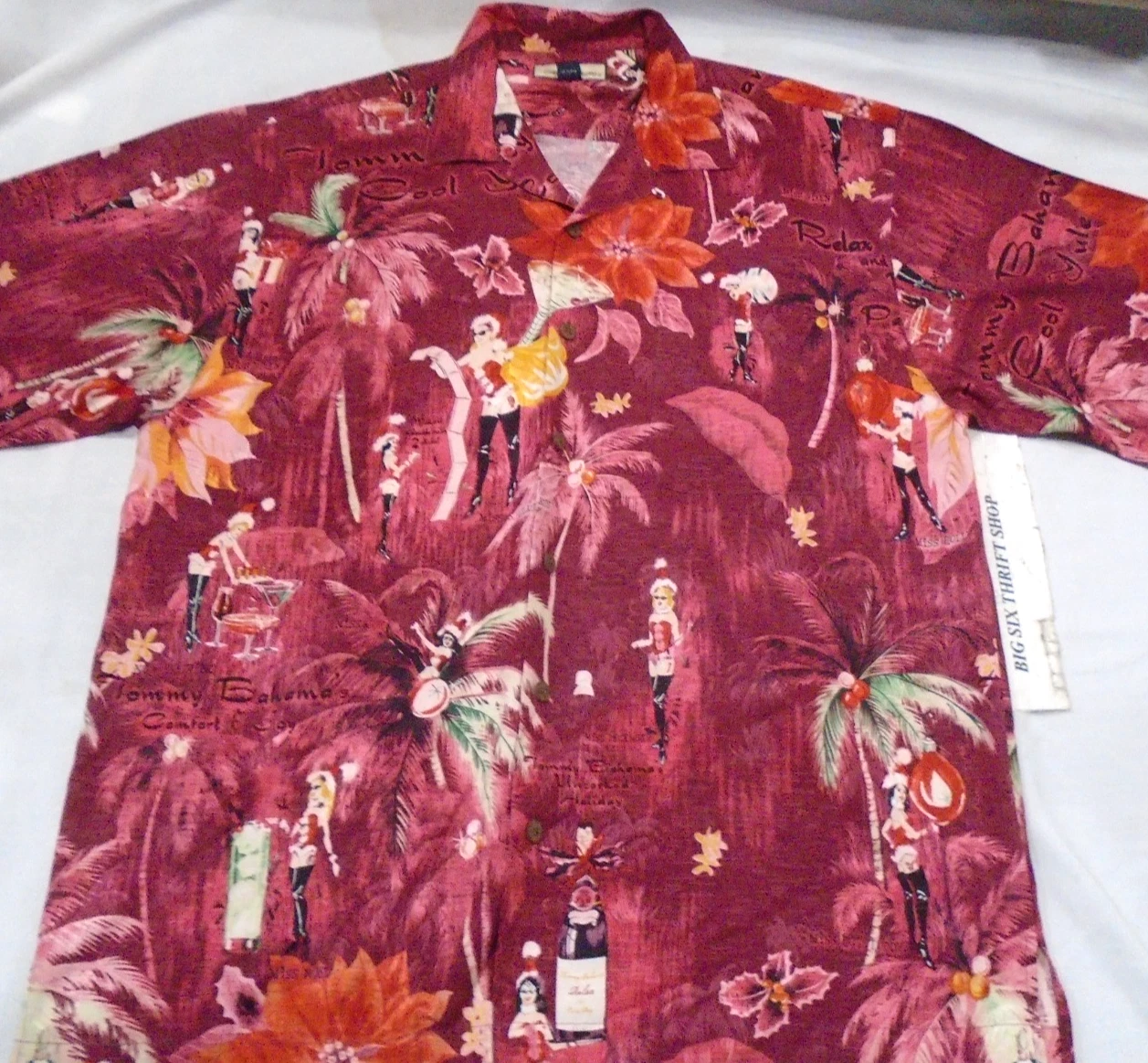 Tommy Bahama Uncorked Holiday Cool Yule Vixen Button Up Hawaiian Shirt Sz Large