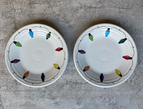 HLC Fiesta Christmas String of Tree Lights White 9" Plate Luncheon Set Of 2