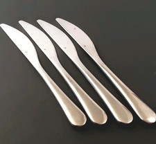 Set Of 4 GOURMET SETTINGS Stainless Modern Dinner Knives 9.25" Round Tip Glossy