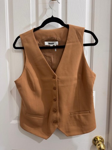 DKNY Women's Frosted V-Neck Twill Sleeveless Vest