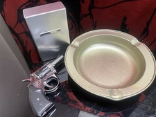 Vintage Ash Tray With Cigar Canister And Gun Lighter