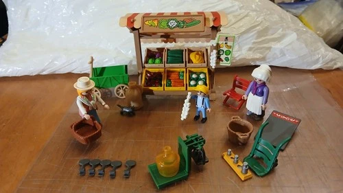 Vintage 1996 Playmobil Produce Stand Set # 5341 Victorian Era Produce Stand