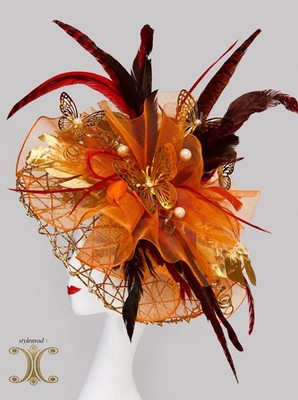 Kentucky Derby Ascot , Royal Orange Gold Large Fascinator Headband