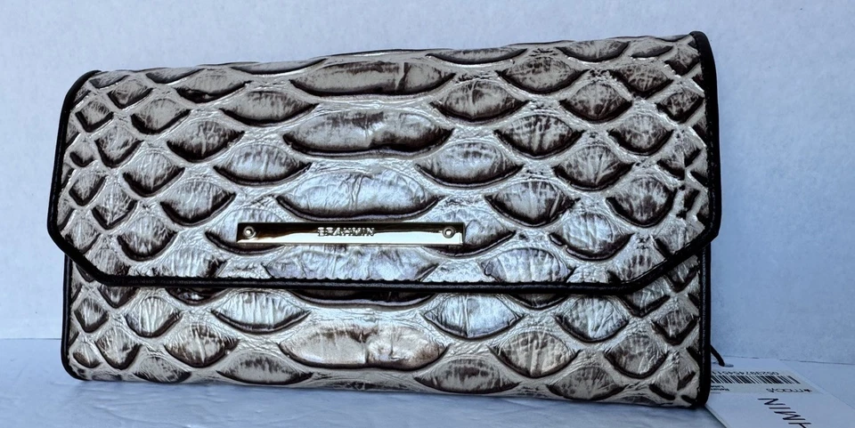 NUEVA Cartera Brahmin Suave Chequera LG Perla Madera de Perro Cuero Marrón $195 Foto 2 de 4