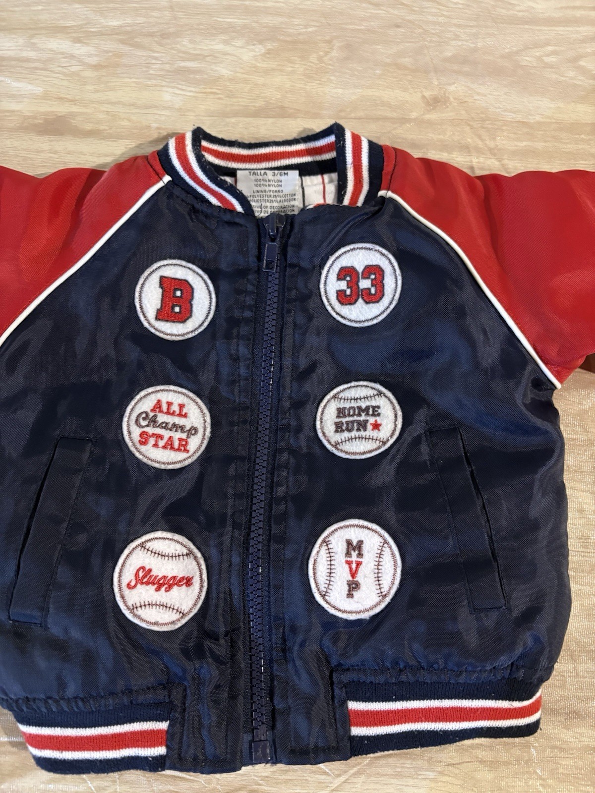 VINTAGE 1980s 90s Baby Nylon Baseball Jacket Coat red & blue 3/6 Months 3-6