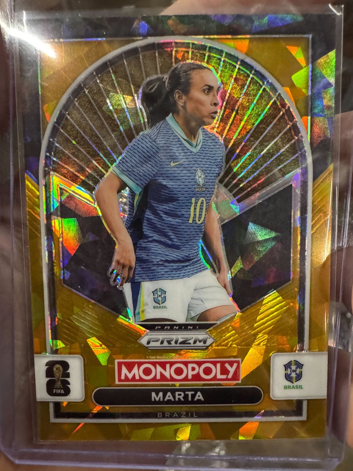 2026 Panini Prizm FIFA World Cup #96 Marta - Brazil WNT, Gold Cracked Ice Atomic