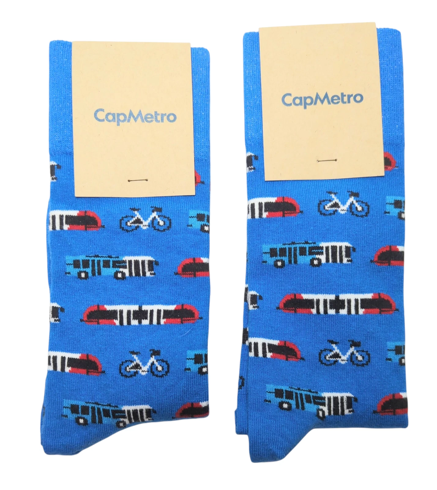 Austin Texas CAP METRO Custom Socks Bicycles Buses Graphic Blue 2 PAIR OSFM