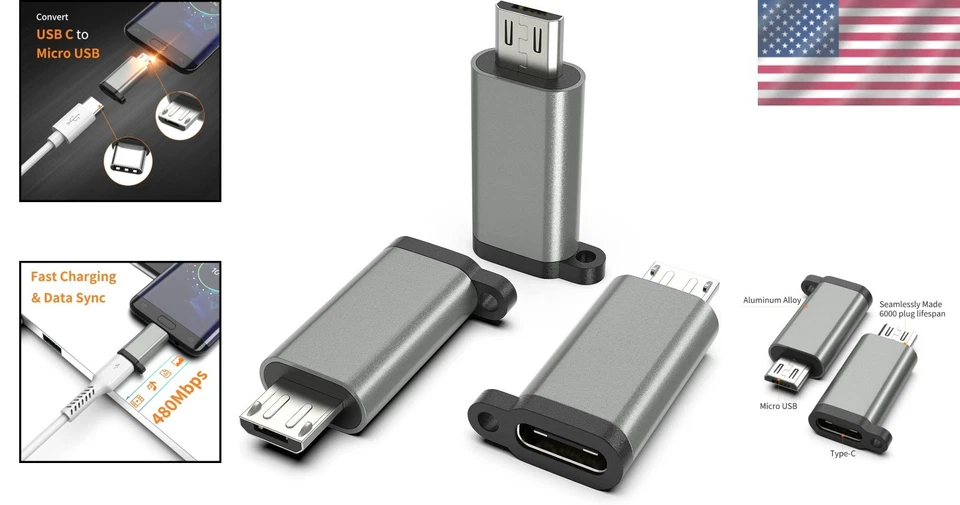 Paquete de 3 adaptadores USB C a Micro USB gris metálico carga y sincronización de datos conveniencia Foto 2 de 4